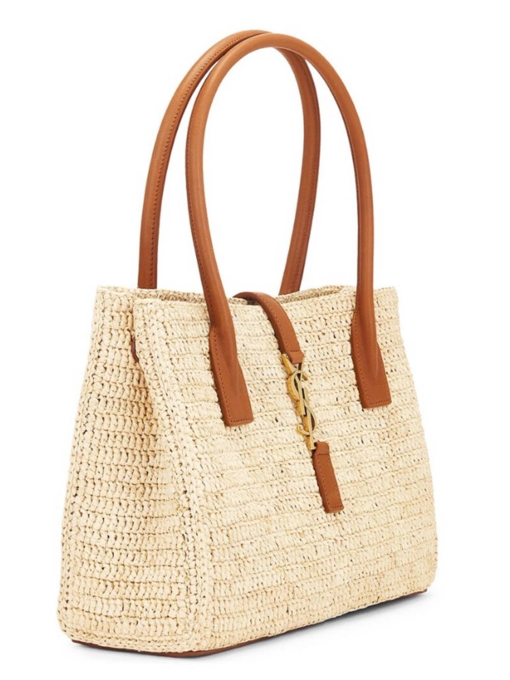 SOLD OUT! SAINT LAURENT Panier raffia and leather tote bag - Picture 3 of 7